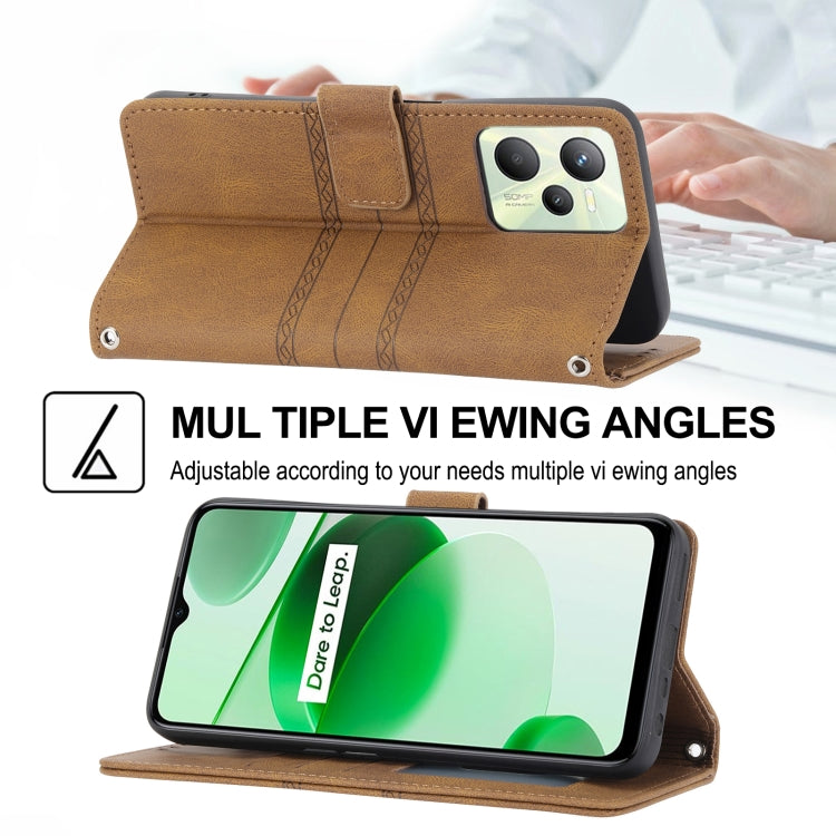 For OPPO Realme C35 Embossed Striped Magnetic Buckle Horizontal Flip Phone Leather Case