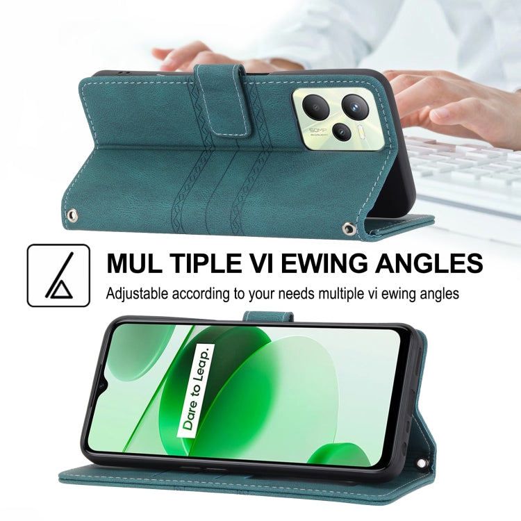 For OPPO Realme C35 Embossed Striped Magnetic Buckle Horizontal Flip Phone Leather Case