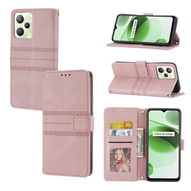 For OPPO Realme 9 Pro Embossed Striped Magnetic Buckle Horizontal Flip Phone Leather Case