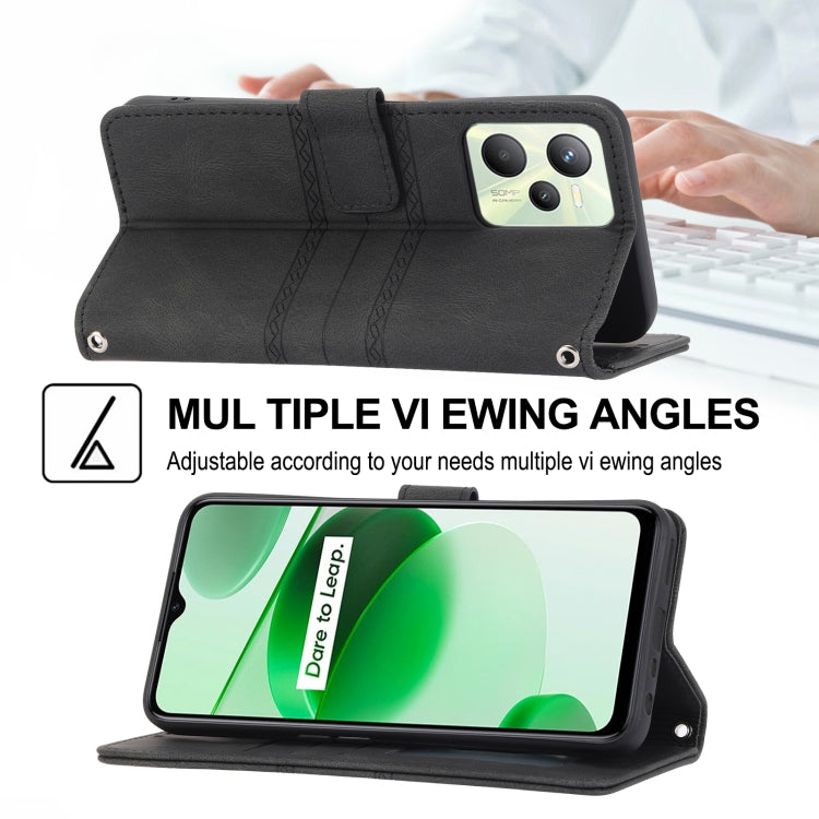 For OPPO Realme 9 Pro Embossed Striped Magnetic Buckle Horizontal Flip Phone Leather Case