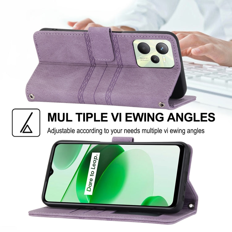 For OPPO Realme 9 Pro Embossed Striped Magnetic Buckle Horizontal Flip Phone Leather Case