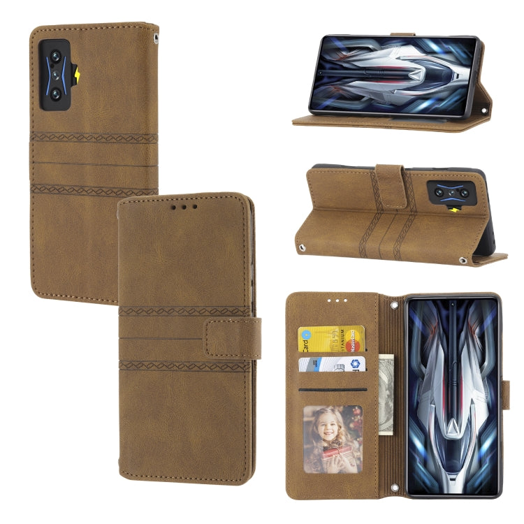 For Xiaomi Redmi K50 Gaming Embossed Striped Magnetic Buckle Horizontal Flip Phone Leather Case