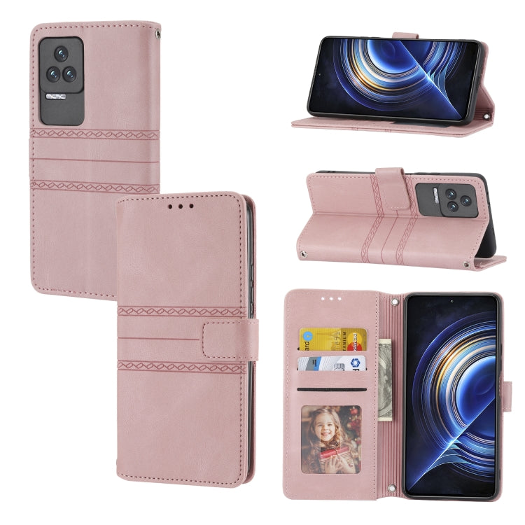 For Xiaomi Redmi K50 Pro Embossed Striped Magnetic Buckle Horizontal Flip Phone Leather Case