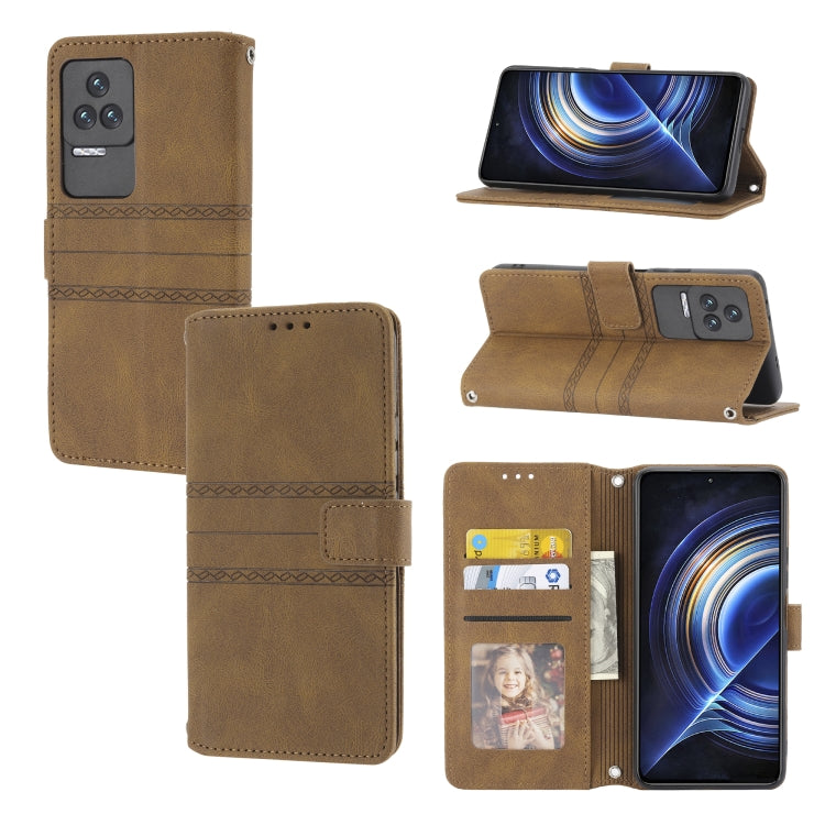 For Xiaomi Redmi K50 Pro Embossed Striped Magnetic Buckle Horizontal Flip Phone Leather Case