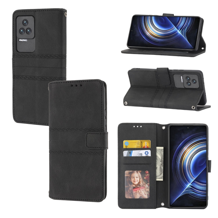 For Xiaomi Redmi K50 Pro Embossed Striped Magnetic Buckle Horizontal Flip Phone Leather Case