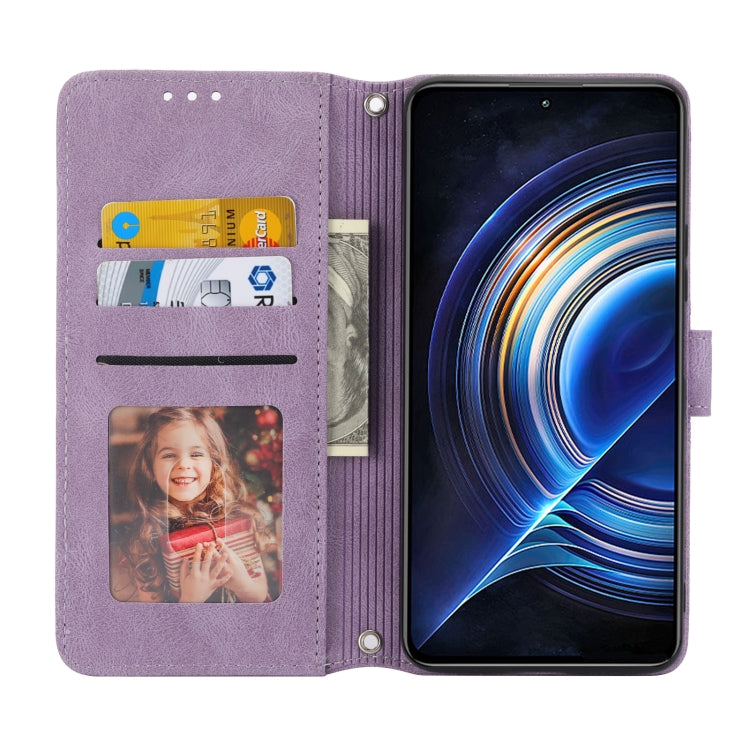 For Xiaomi Redmi K50 Pro Embossed Striped Magnetic Buckle Horizontal Flip Phone Leather Case