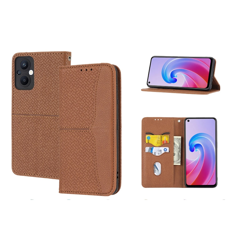 For OPPO A96 5G Woven Texture Stitching Magnetic PU Leather Phone Case