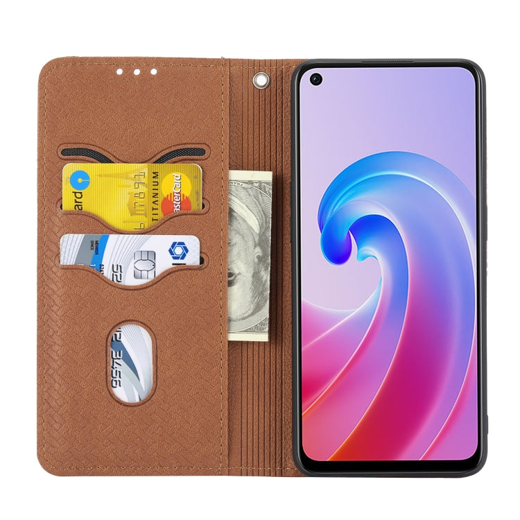 For OPPO A96 5G Woven Texture Stitching Magnetic PU Leather Phone Case