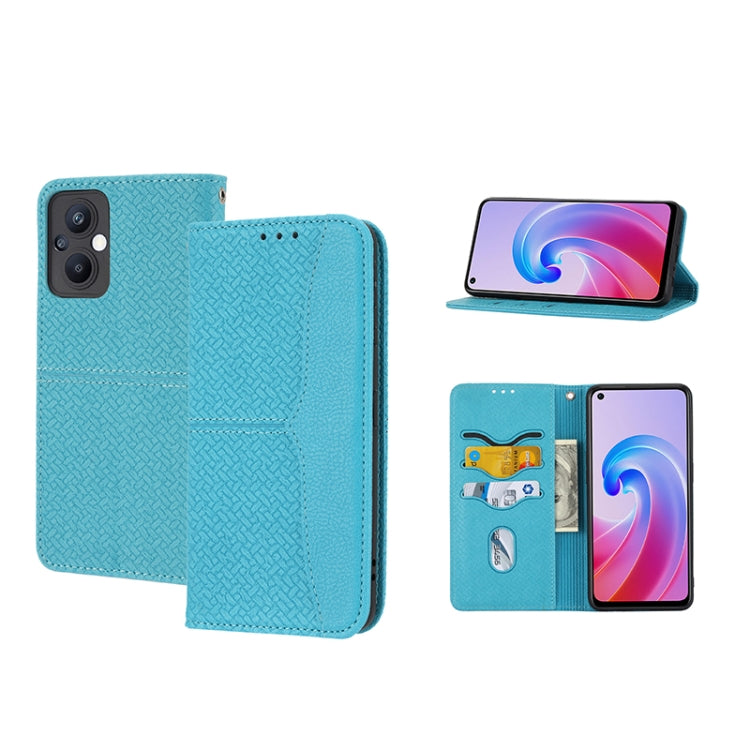 For OPPO A96 5G Woven Texture Stitching Magnetic PU Leather Phone Case