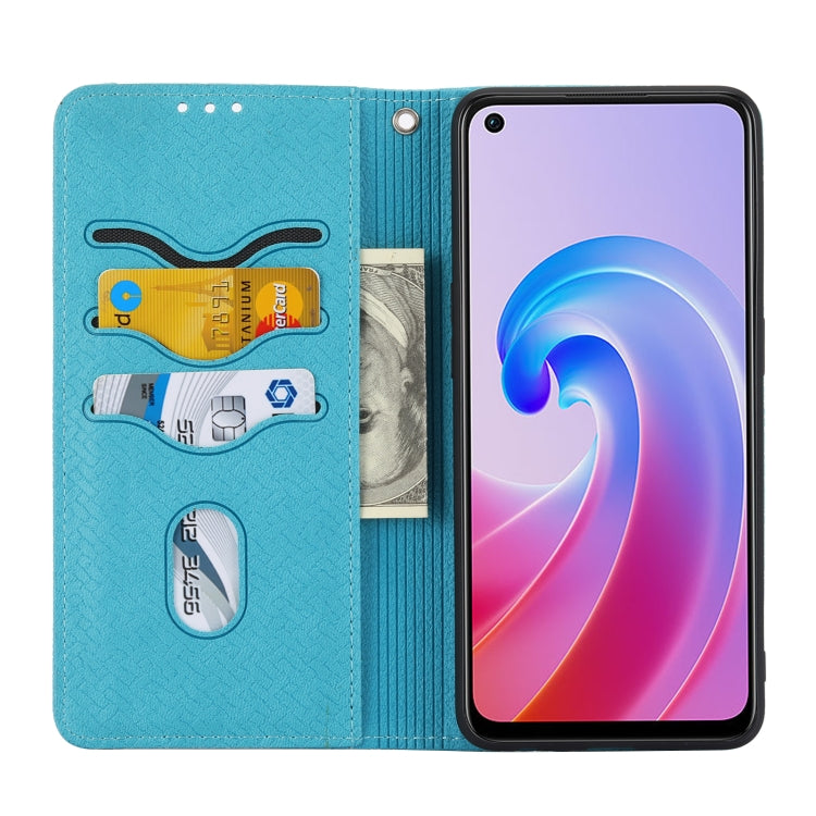 For OPPO A96 5G Woven Texture Stitching Magnetic PU Leather Phone Case