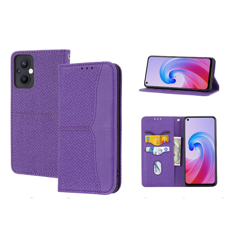 For OPPO A96 5G Woven Texture Stitching Magnetic PU Leather Phone Case