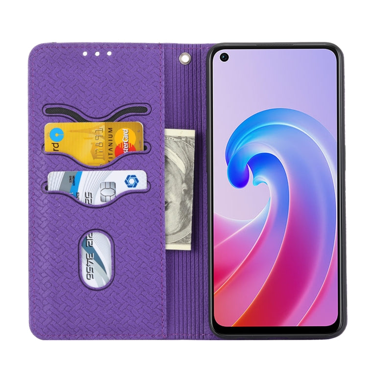 For OPPO A96 5G Woven Texture Stitching Magnetic PU Leather Phone Case