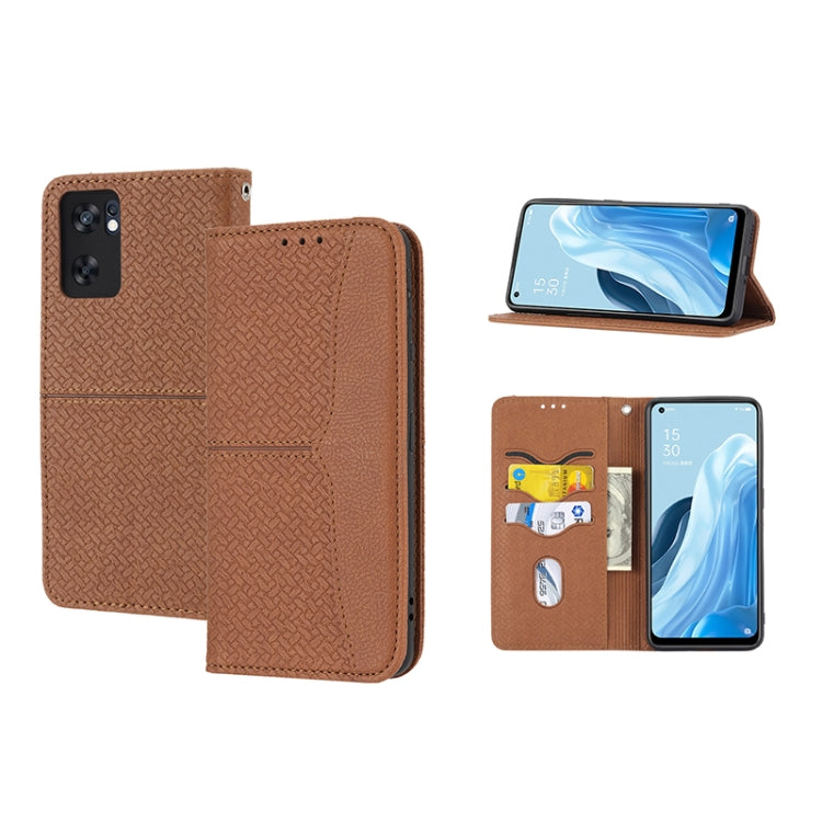 For OPPO Reno7 SE 5G Woven Texture Stitching Magnetic PU Leather Phone Case