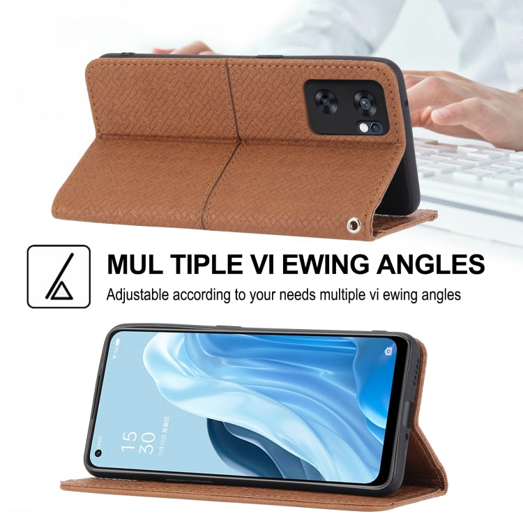 For OPPO Reno7 SE 5G Woven Texture Stitching Magnetic PU Leather Phone Case