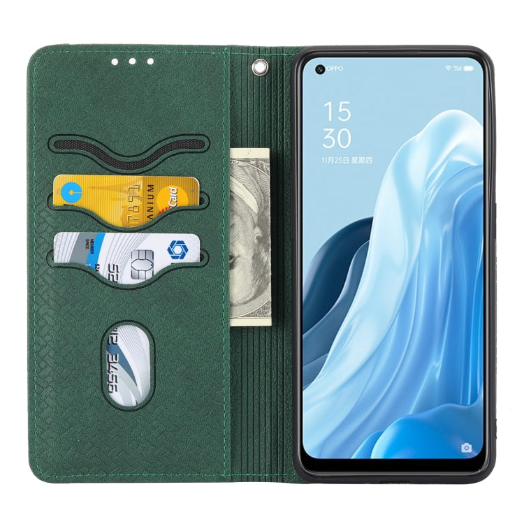 For OPPO Reno7 SE 5G Woven Texture Stitching Magnetic PU Leather Phone Case