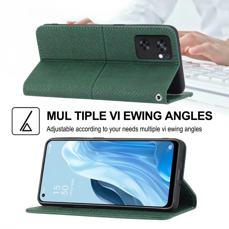 For OPPO Reno7 SE 5G Woven Texture Stitching Magnetic PU Leather Phone Case