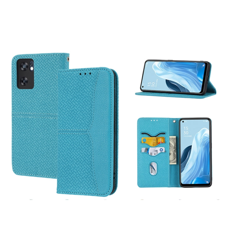 For OPPO Reno7 SE 5G Woven Texture Stitching Magnetic PU Leather Phone Case