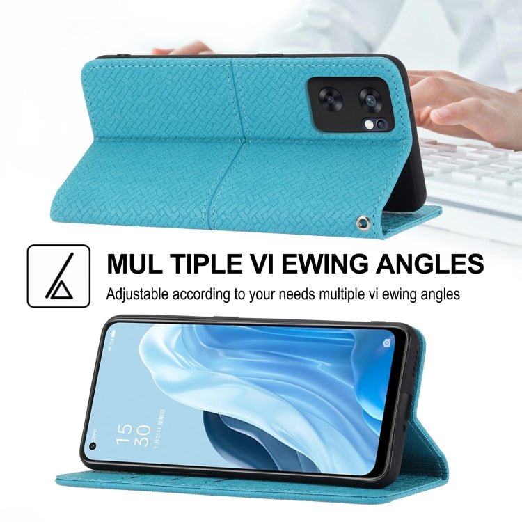 For OPPO Reno7 SE 5G Woven Texture Stitching Magnetic PU Leather Phone Case
