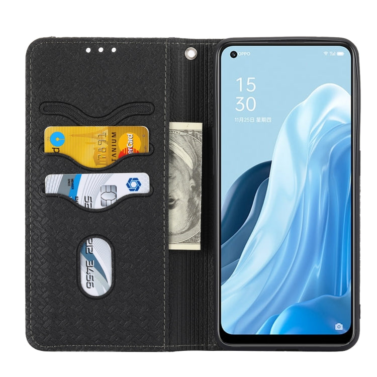 For OPPO Reno7 SE 5G Woven Texture Stitching Magnetic PU Leather Phone Case