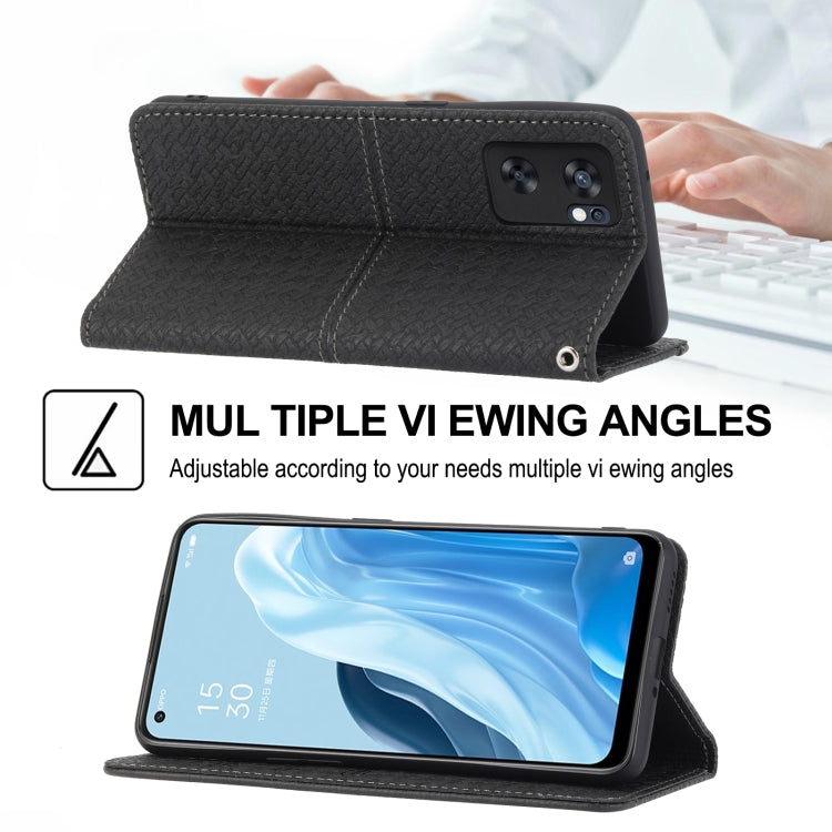 For OPPO Reno7 SE 5G Woven Texture Stitching Magnetic PU Leather Phone Case