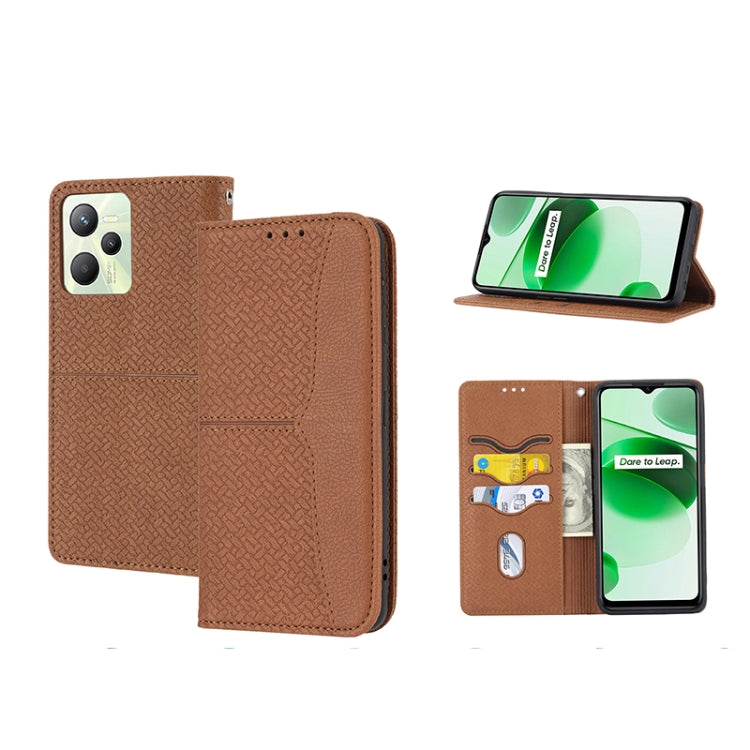 For OPPO Realme 9 Pro Woven Texture Stitching Magnetic PU Leather Phone Case