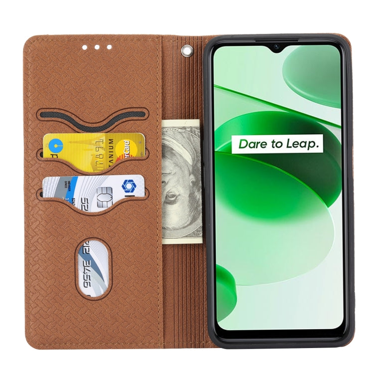 For OPPO Realme 9 Pro Woven Texture Stitching Magnetic PU Leather Phone Case