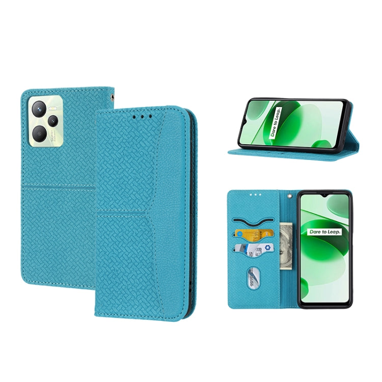 For OPPO Realme 9 Pro Woven Texture Stitching Magnetic PU Leather Phone Case