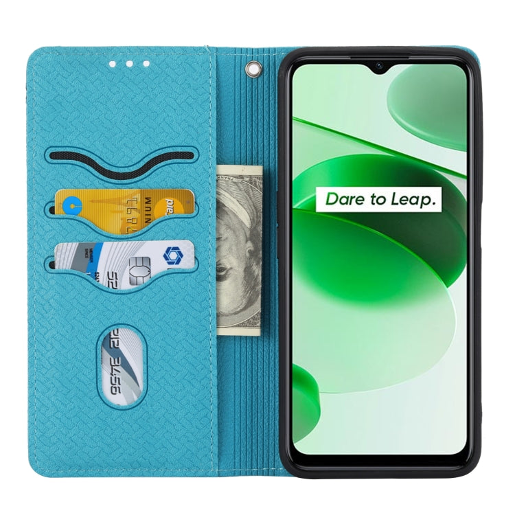 For OPPO Realme 9 Pro Woven Texture Stitching Magnetic PU Leather Phone Case