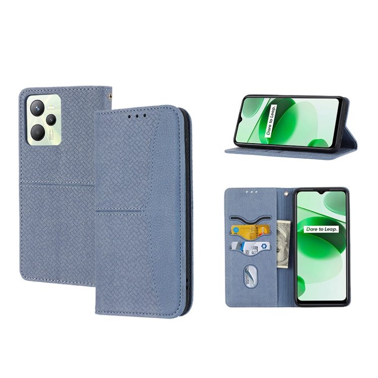 For OPPO Realme 9 Pro Woven Texture Stitching Magnetic PU Leather Phone Case