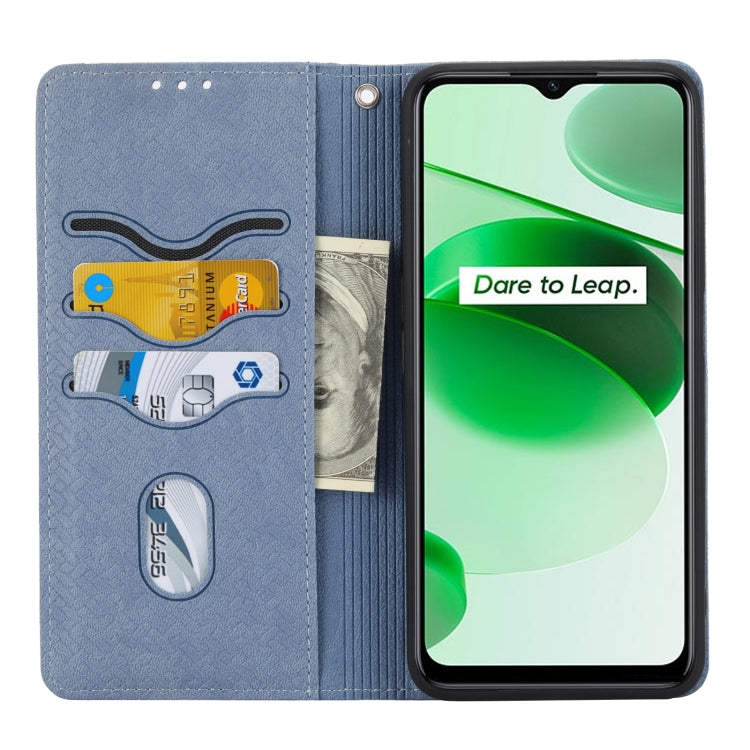 For OPPO Realme 9 Pro Woven Texture Stitching Magnetic PU Leather Phone Case