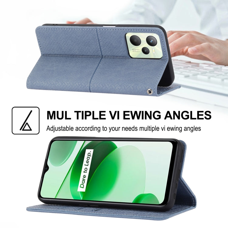 For OPPO Realme 9 Pro Woven Texture Stitching Magnetic PU Leather Phone Case