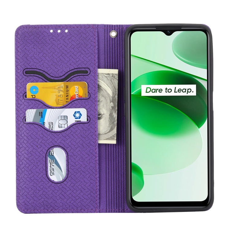 For OPPO Realme 9 Pro Woven Texture Stitching Magnetic PU Leather Phone Case