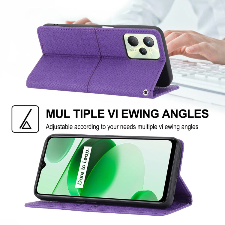 For OPPO Realme 9 Pro Woven Texture Stitching Magnetic PU Leather Phone Case