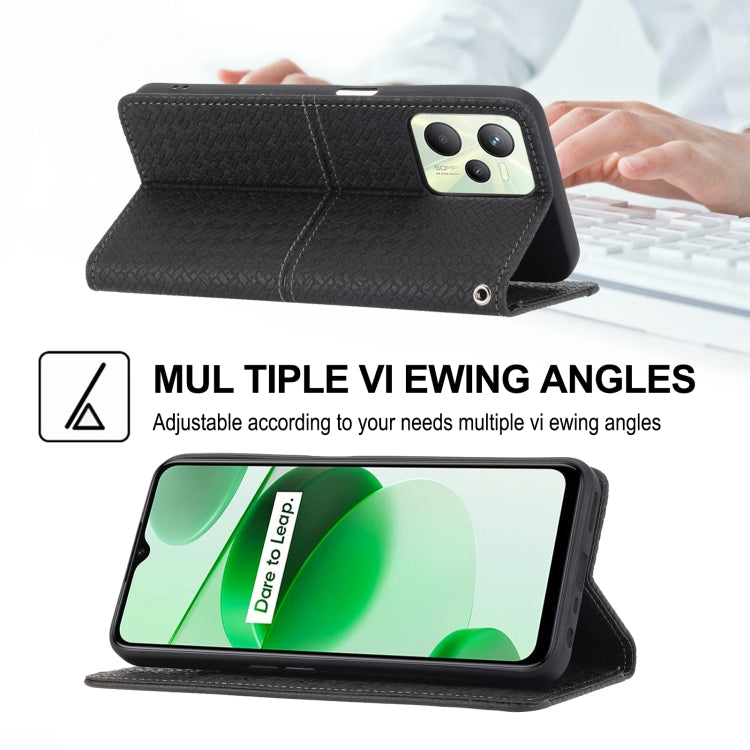 For OPPO Realme 9 Pro Woven Texture Stitching Magnetic PU Leather Phone Case