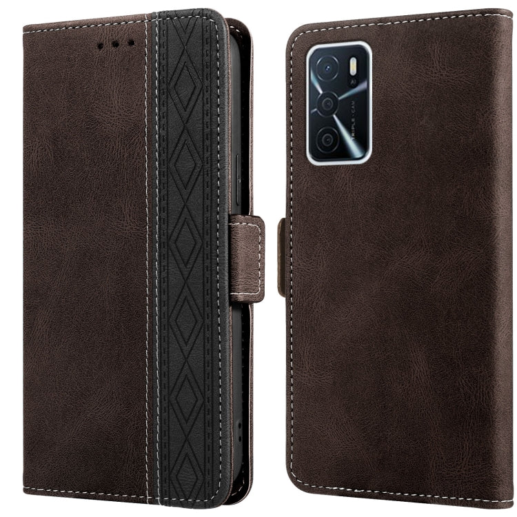 For OPPO A16 Stitching Side-Magnetic RFID Leather Phone Case