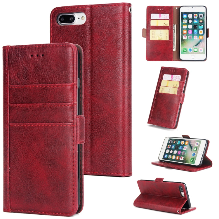 For iPhone 8 Plus & 7 Plus External Three Card Slots Leather Texture Horizontal Flip TPU + PU Case, with Card Slots & Holder & Wallet