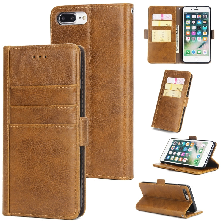 For iPhone 8 Plus & 7 Plus External Three Card Slots Leather Texture Horizontal Flip TPU + PU Case, with Card Slots & Holder & Wallet