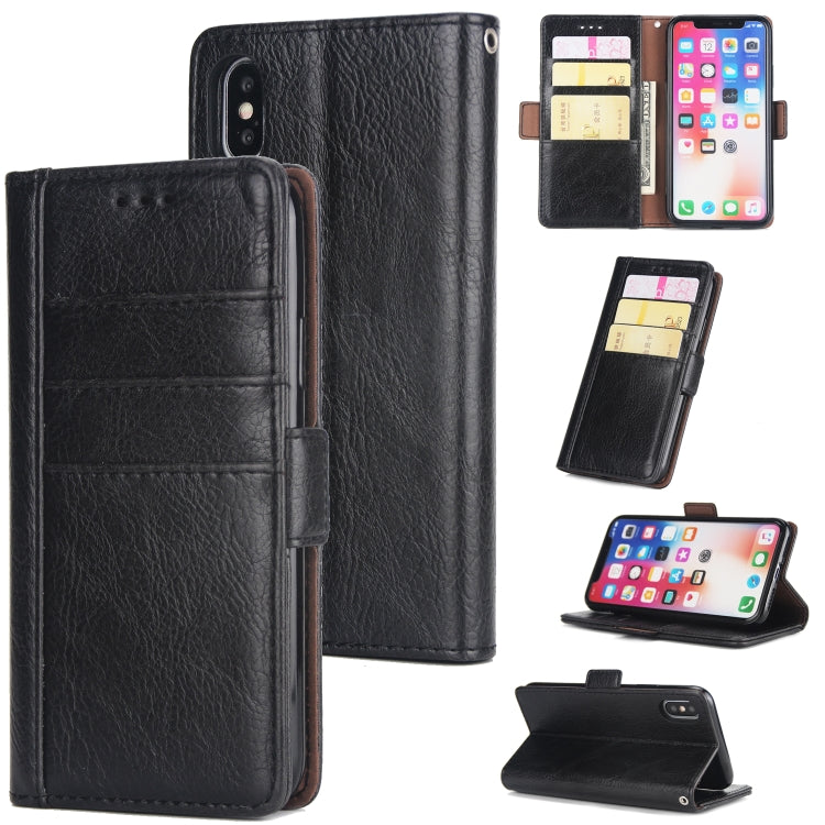 For iPhone X / XS External Three Card Slots Leather Texture Horizontal Flip TPU + PU Case, with Card Slots & Holder & Wallet