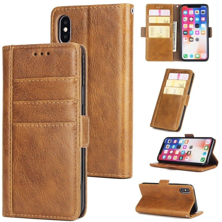 For iPhone X / XS External Three Card Slots Leather Texture Horizontal Flip TPU + PU Case, with Card Slots & Holder & Wallet