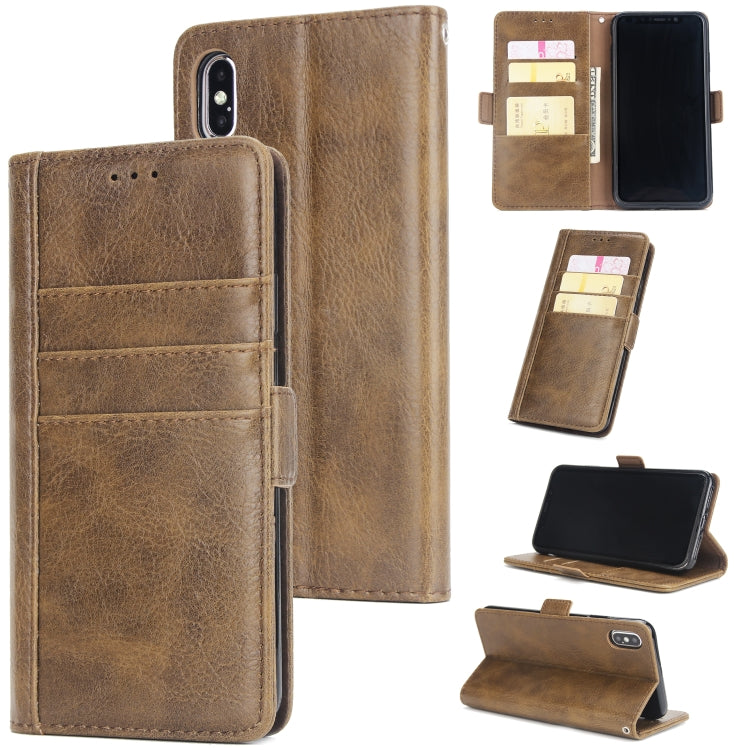 For iPhone XS Max External Three Card Slots Leather Texture Horizontal Flip TPU + PU Case, with Card Slots & Holder & Wallet