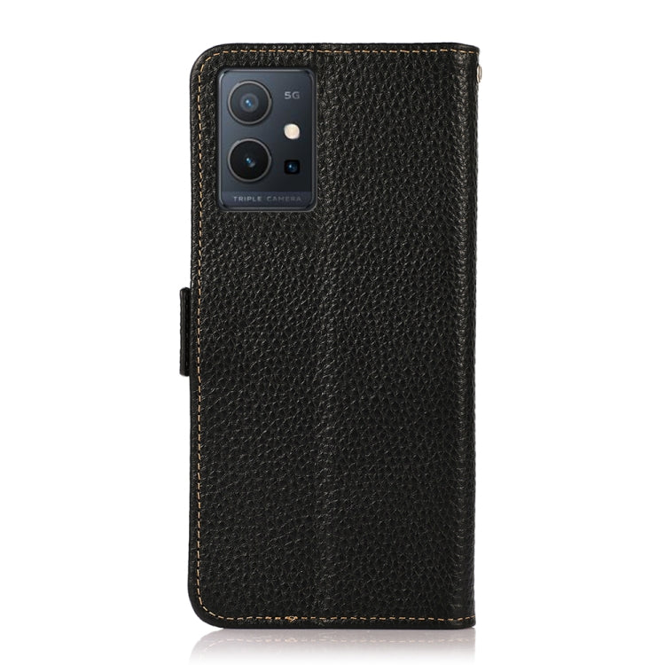 For vivo Y75 5G KHAZNEH Side-Magnetic Litchi Genuine Leather RFID Phone Case