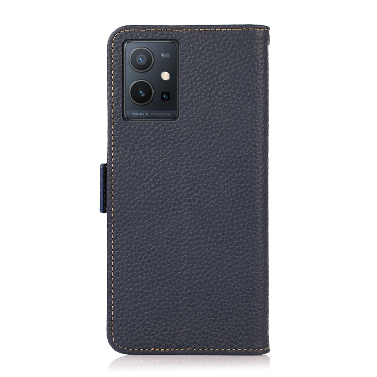 For vivo Y75 5G KHAZNEH Side-Magnetic Litchi Genuine Leather RFID Phone Case