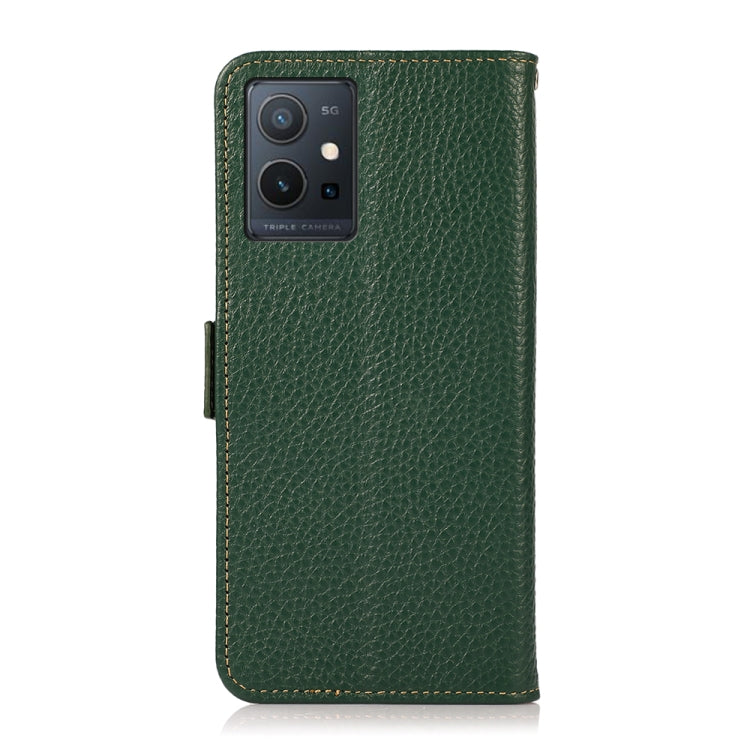 For vivo Y75 5G KHAZNEH Side-Magnetic Litchi Genuine Leather RFID Phone Case