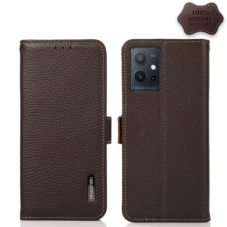 For vivo Y75 5G KHAZNEH Side-Magnetic Litchi Genuine Leather RFID Phone Case