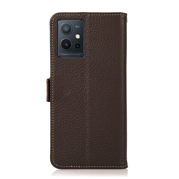 For vivo Y75 5G KHAZNEH Side-Magnetic Litchi Genuine Leather RFID Phone Case