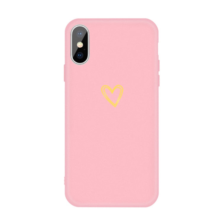 For iPhone XS Max Golden Love-heart Pattern Colorful Frosted TPU Phone Protective Case