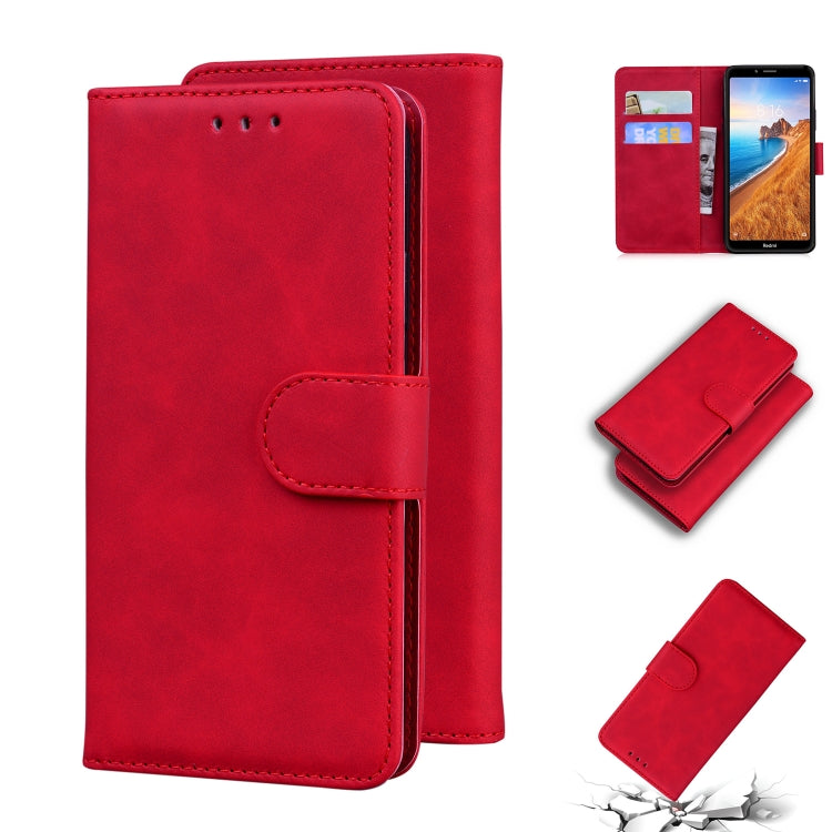 For Xiaomi Redmi 7A Skin Feel Pure Color Flip Leather Phone Case