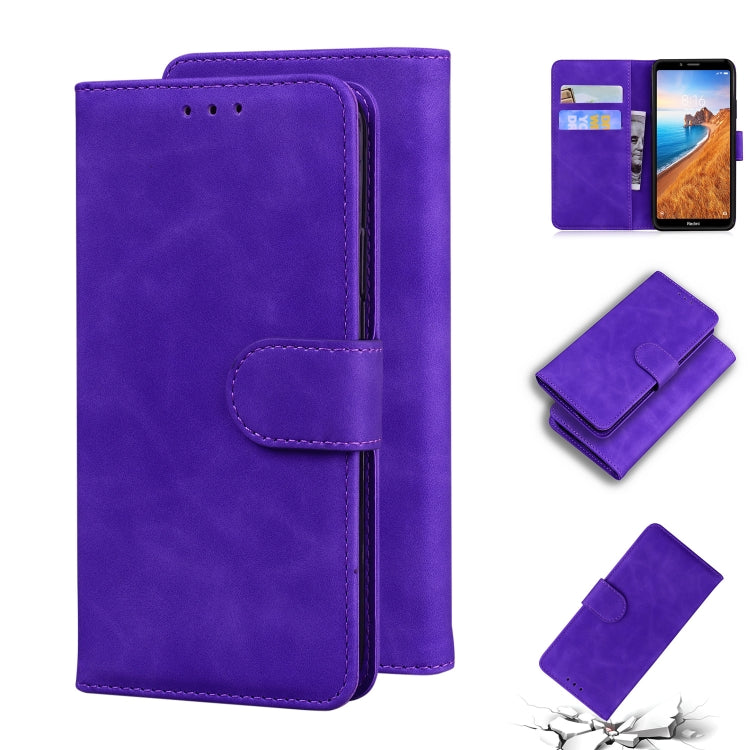 For Xiaomi Redmi 7A Skin Feel Pure Color Flip Leather Phone Case