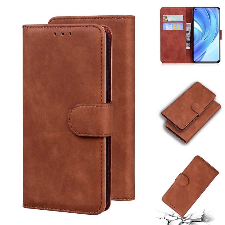 For Xiaomi Mi 11 Lite Skin Feel Pure Color Flip Leather Phone Case