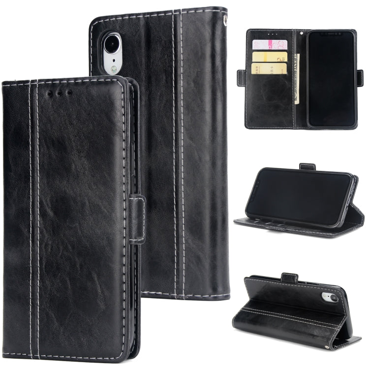 For iPhone XR Retro Texture Contrast Color Splicing Horizontal Flip TPU + PU Leather Case with Card Slots & Holder & Wallet